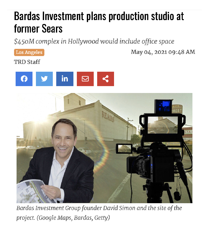 Bardas Investment plans production studio at former Sears
