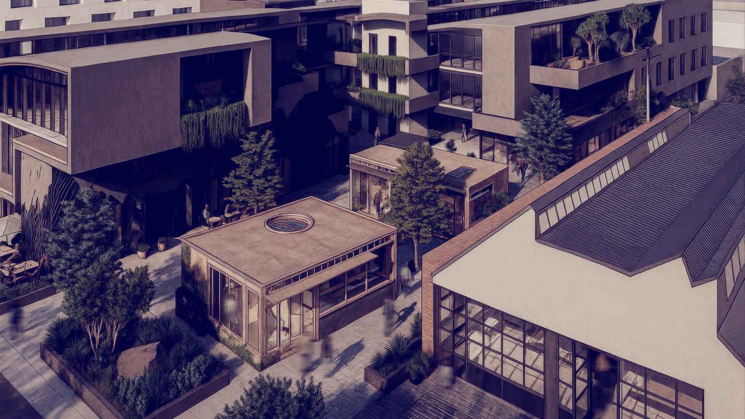 Aerial perspective of ECHELON Las Palmas West where retail energy meets workspace potential.