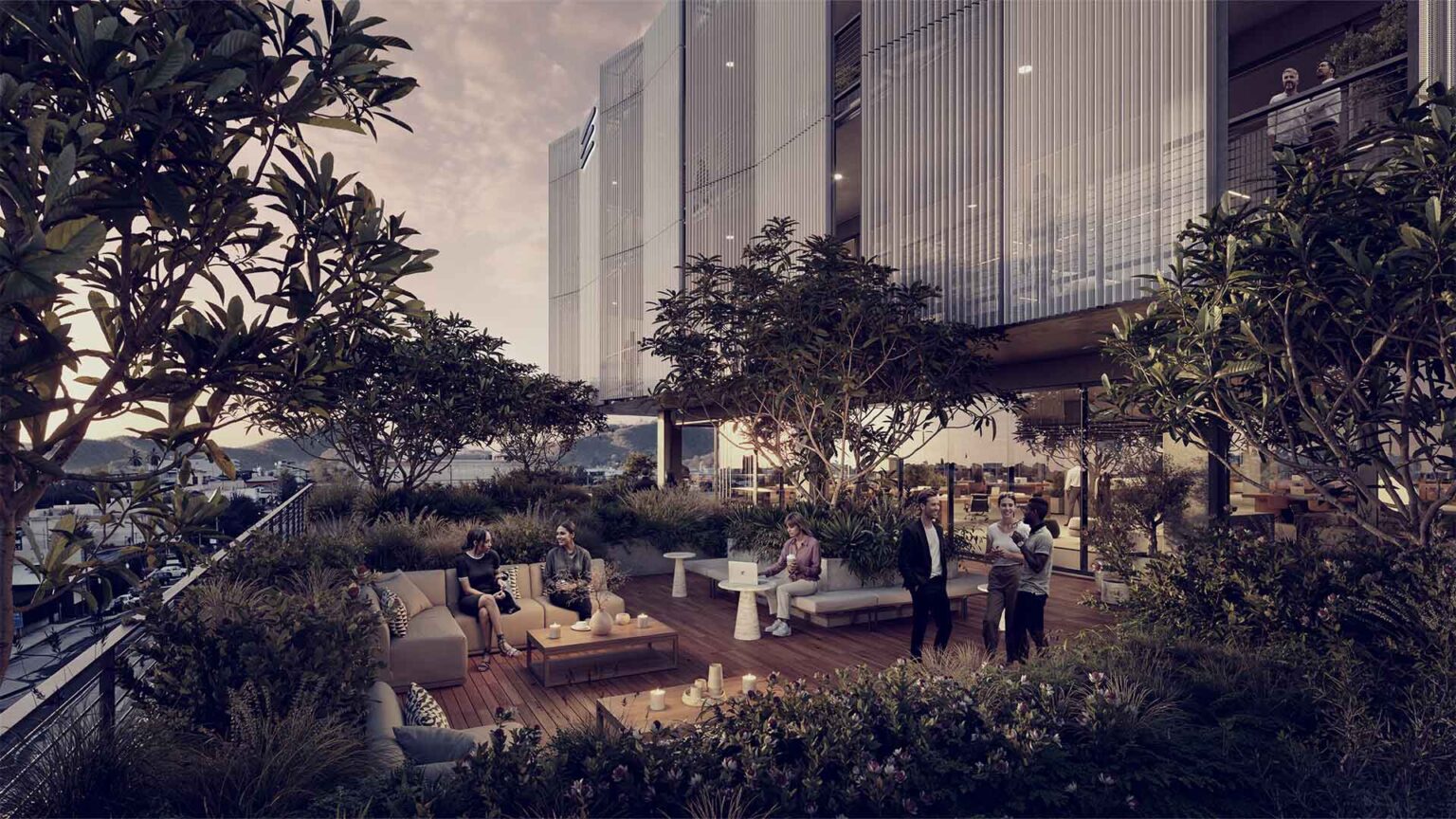 Golden hour on the terrace. A place to talk shop, unwind, or spark something new.