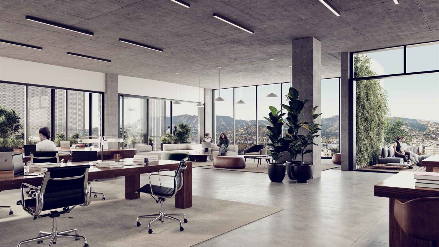 A workspace designed for flow - heads-down focus meets hillside views and fresh air.