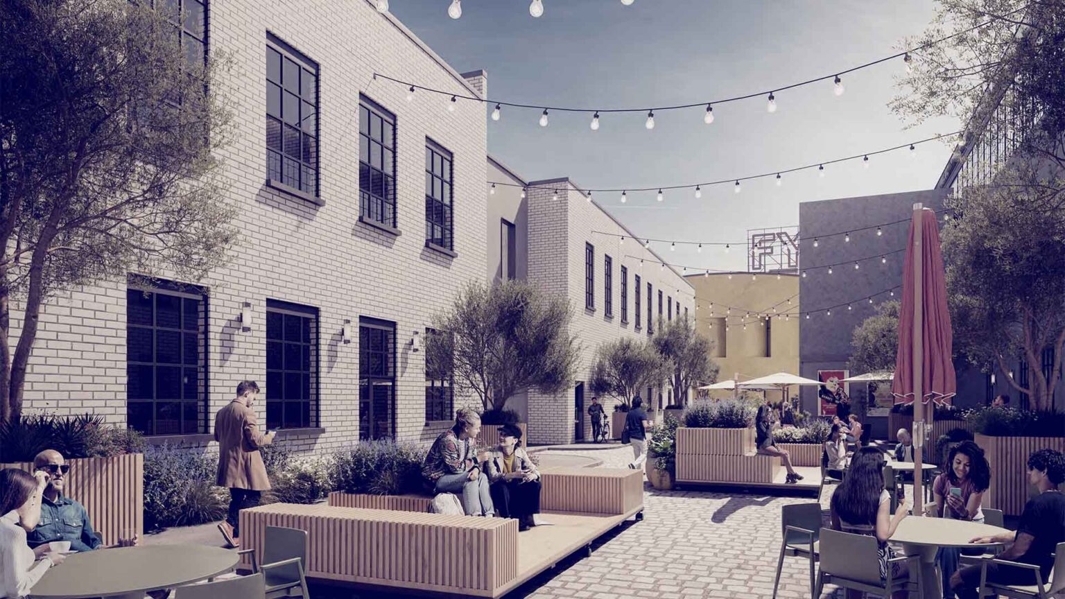 A breakout patio right off the stages - space to recharge, regroup, or take the next call.